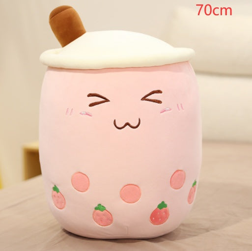 Soft Boba Tea Plush Pillow – Cute Strawberry Milk Tea Cushion Toy