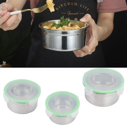 3Pcs/Set Fridge Storage Box 304 Stainless Steel Sealed Preservation Bowl Food Container with Lid