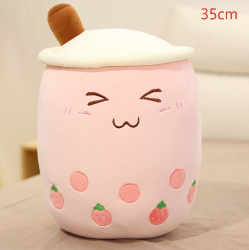 Soft Boba Tea Plush Pillow – Cute Strawberry Milk Tea Cushion Toy