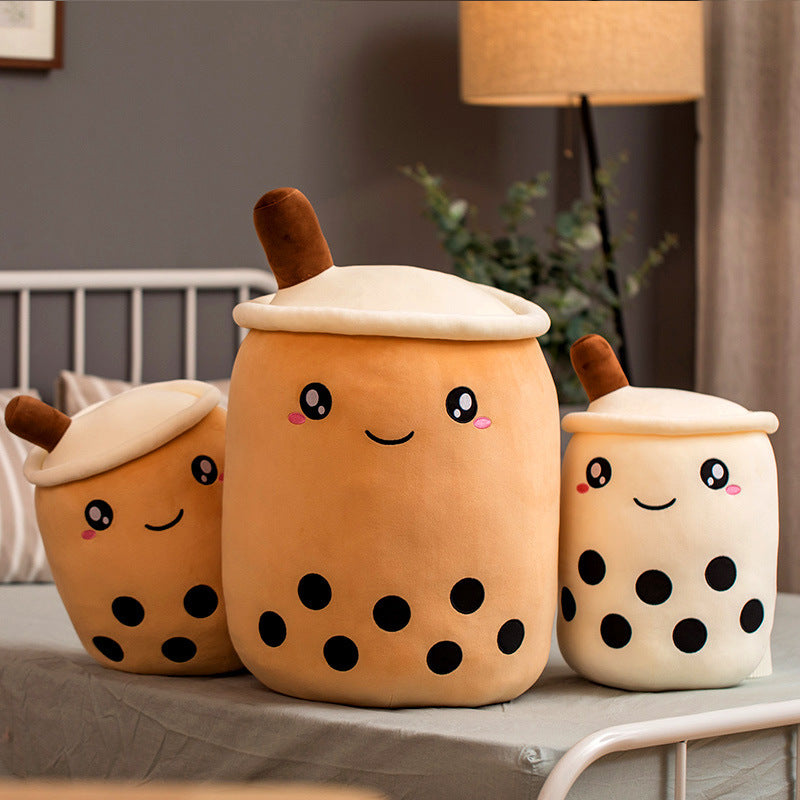 Soft Boba Tea Plush Pillow – Cute Strawberry Milk Tea Cushion Toy