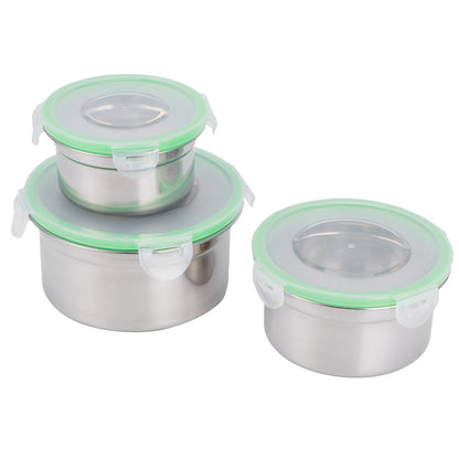 3Pcs/Set Fridge Storage Box 304 Stainless Steel Sealed Preservation Bowl Food Container with Lid