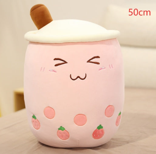 Soft Boba Tea Plush Pillow – Cute Strawberry Milk Tea Cushion Toy