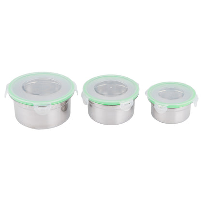 3Pcs/Set Fridge Storage Box 304 Stainless Steel Sealed Preservation Bowl Food Container with Lid