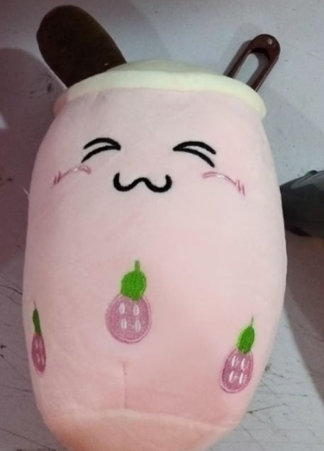 Soft Boba Tea Plush Pillow – Cute Strawberry Milk Tea Cushion Toy