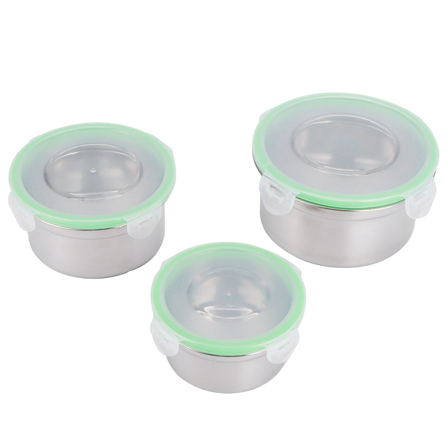 3Pcs/Set Fridge Storage Box 304 Stainless Steel Sealed Preservation Bowl Food Container with Lid