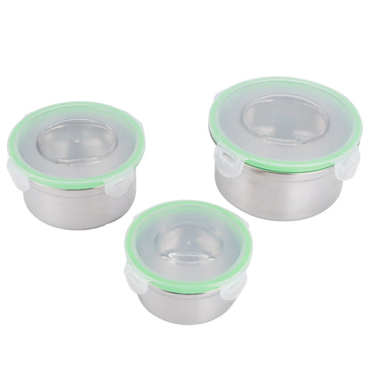 3Pcs/Set Fridge Storage Box 304 Stainless Steel Sealed Preservation Bowl Food Container with Lid