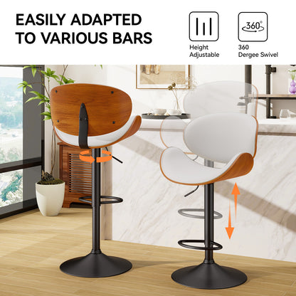 Modern Adjustable Swivel Bar Stool with Faux Leather & Walnut Wood