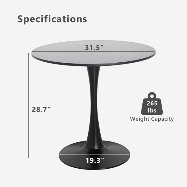 31.5'' Round Black Dining Table with Sturdy Base – Seats 2-4